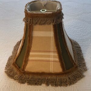 Tan Plaid & Green Velvet Mixed Media Lampshade Lamp Shade with Trim